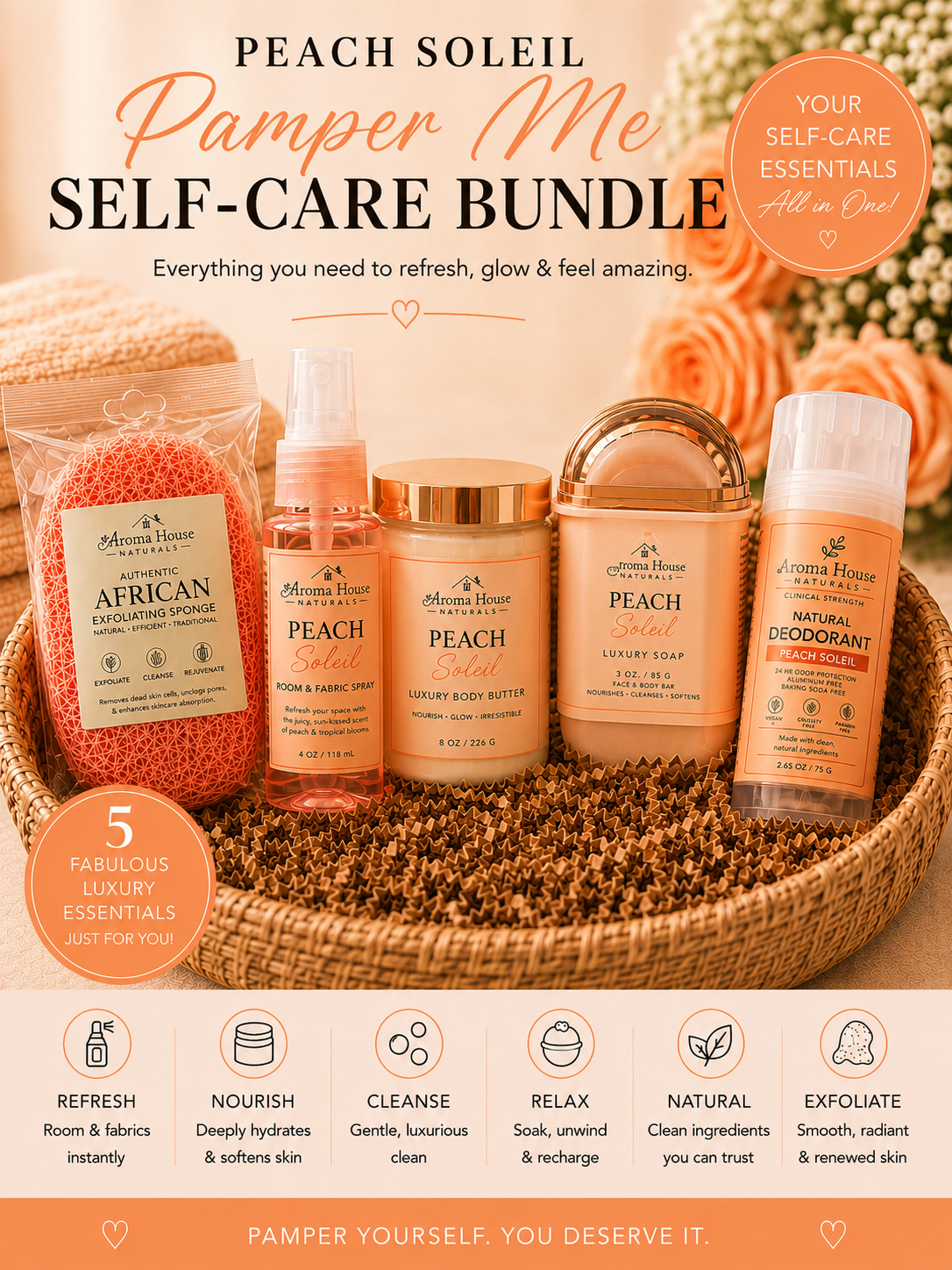 Peach Soleil “Pamper Me” luxury Self Care Bundle